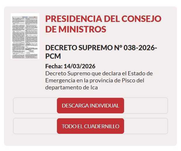 Declaran Estado de Emergencia en Pisco por 60 días Declaran Estado de Emergencia en Pisco por 60 días