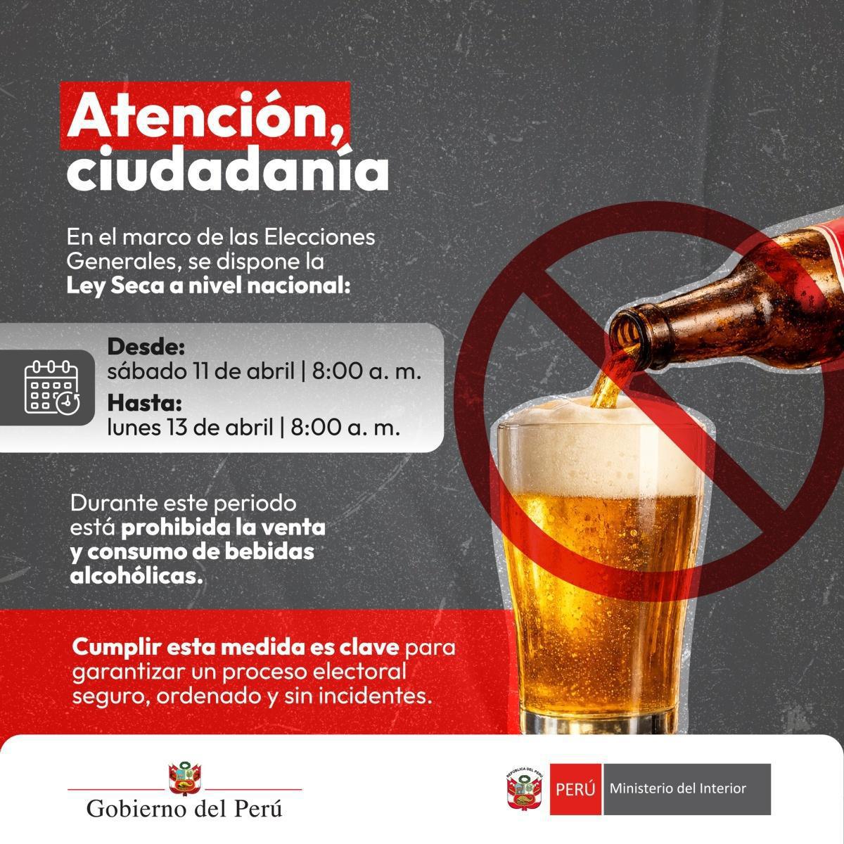 🚫🍻Comenzó la Ley Seca por las Elecciones Generales 2026 🚫🍻Comenzó la Ley Seca por las Elecciones Generales 2026
