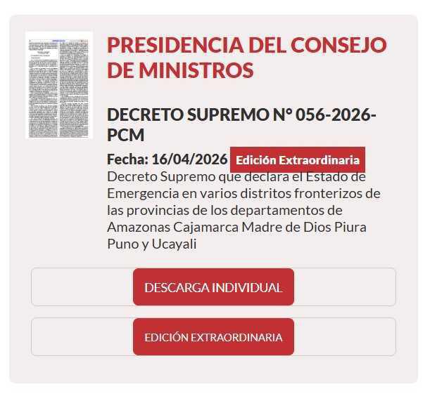 Estado de Emergencia en Amazonas, Cajamarca, Madre de Dios, Piura, Puno y Ucayali