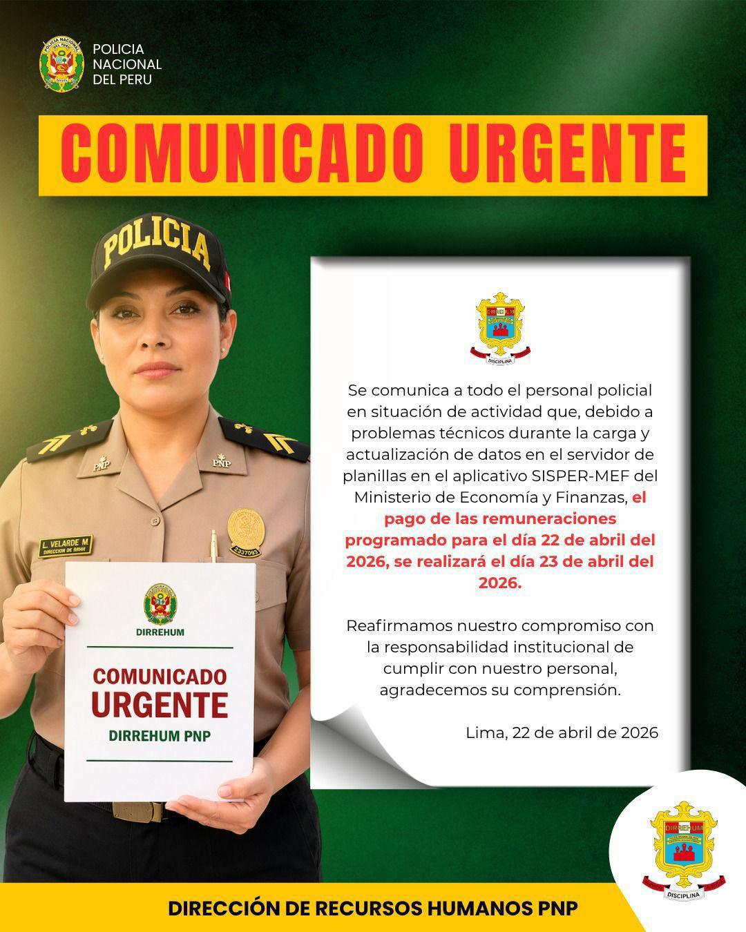 ⚠️Pago PNP se posterga: DIRREHUM y Banco de la Nación dan explicación oficial