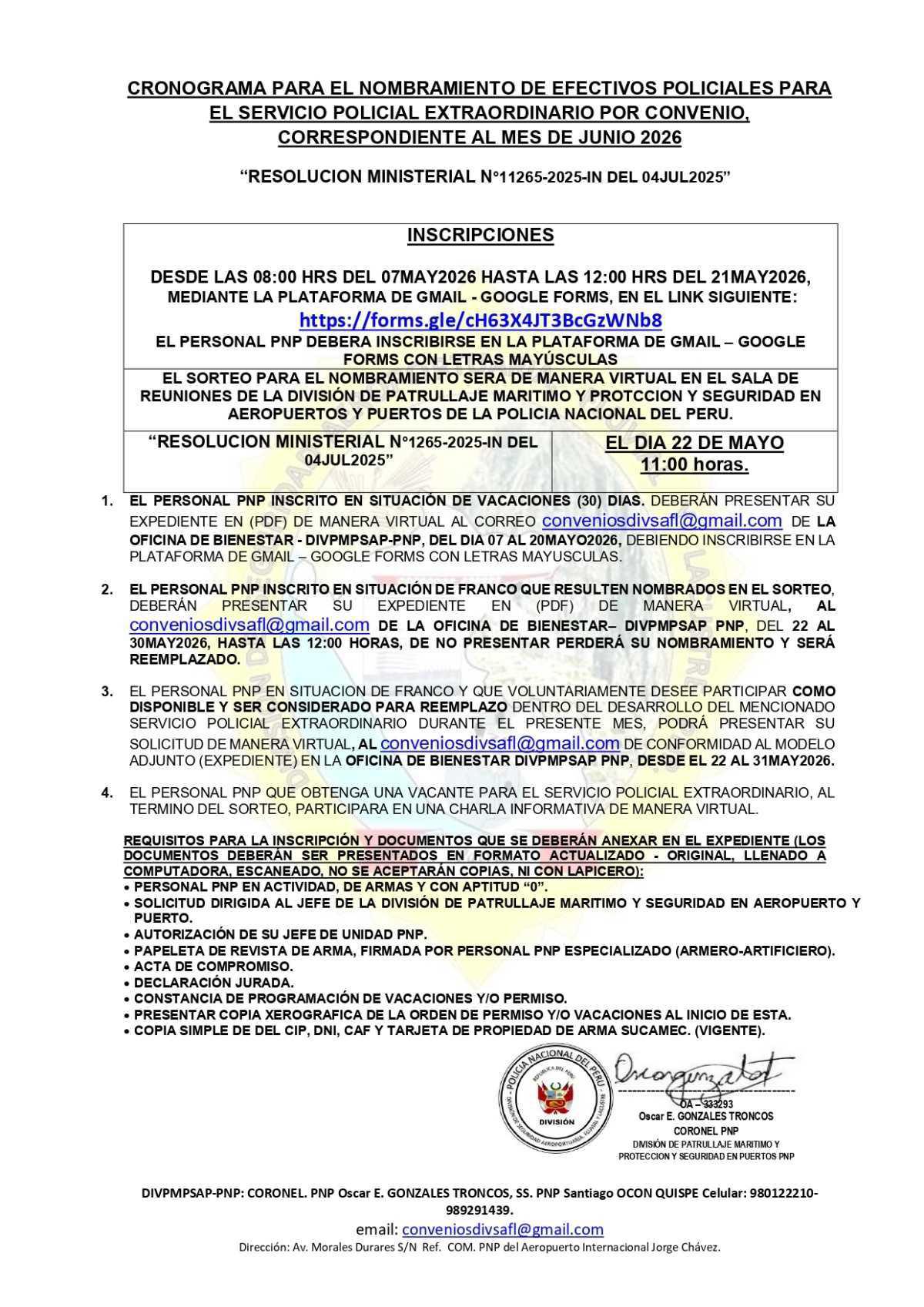 PNP abre inscripciones para servicio policial extraordinario por convenio - JUN2026
