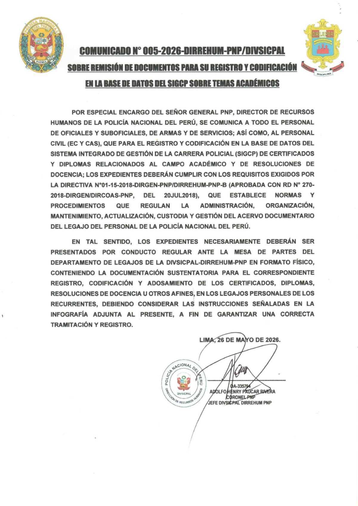Exigen nueva documentación para actualizar el legajo PNP