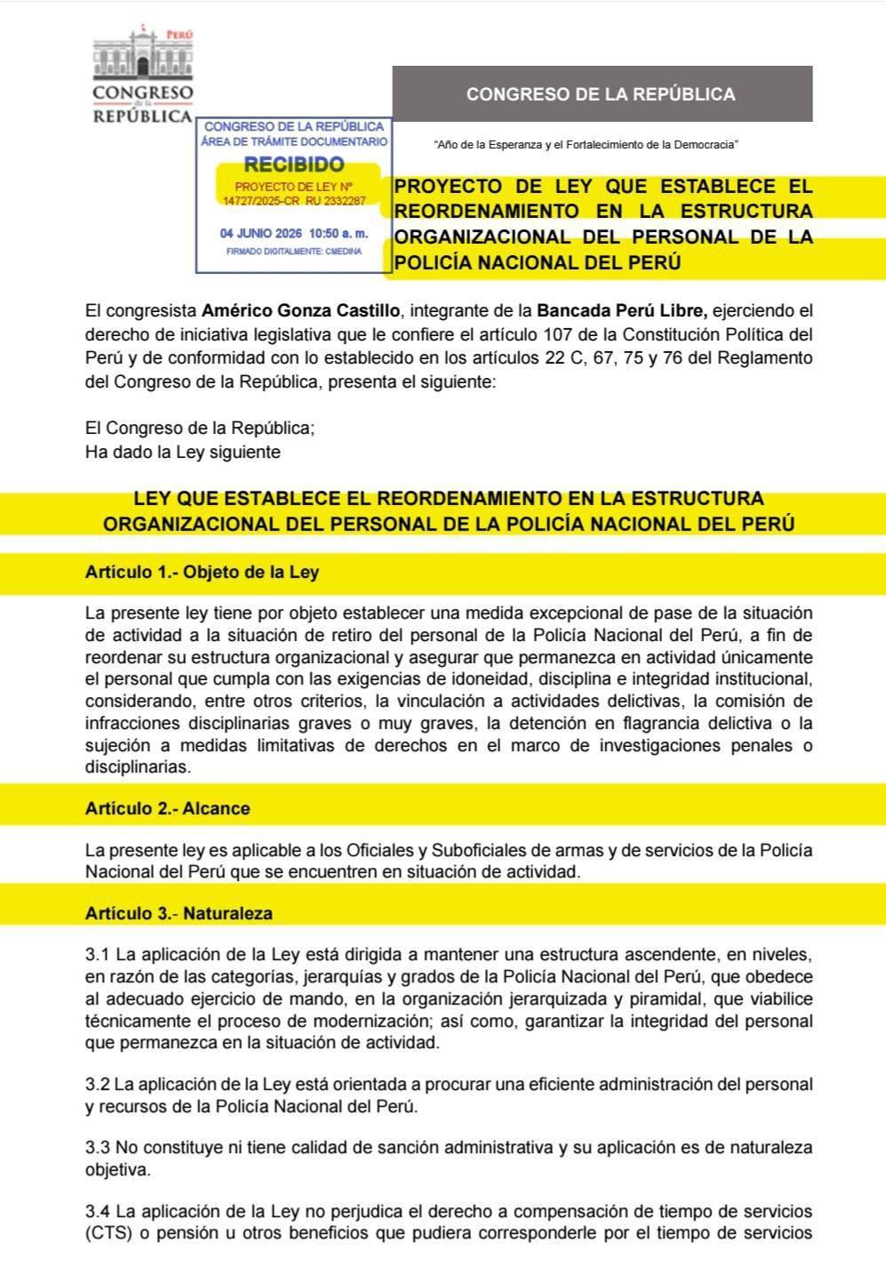 🚨Perú Libre plantea retiro excepcional masivo y reestructuración total de la PNP
