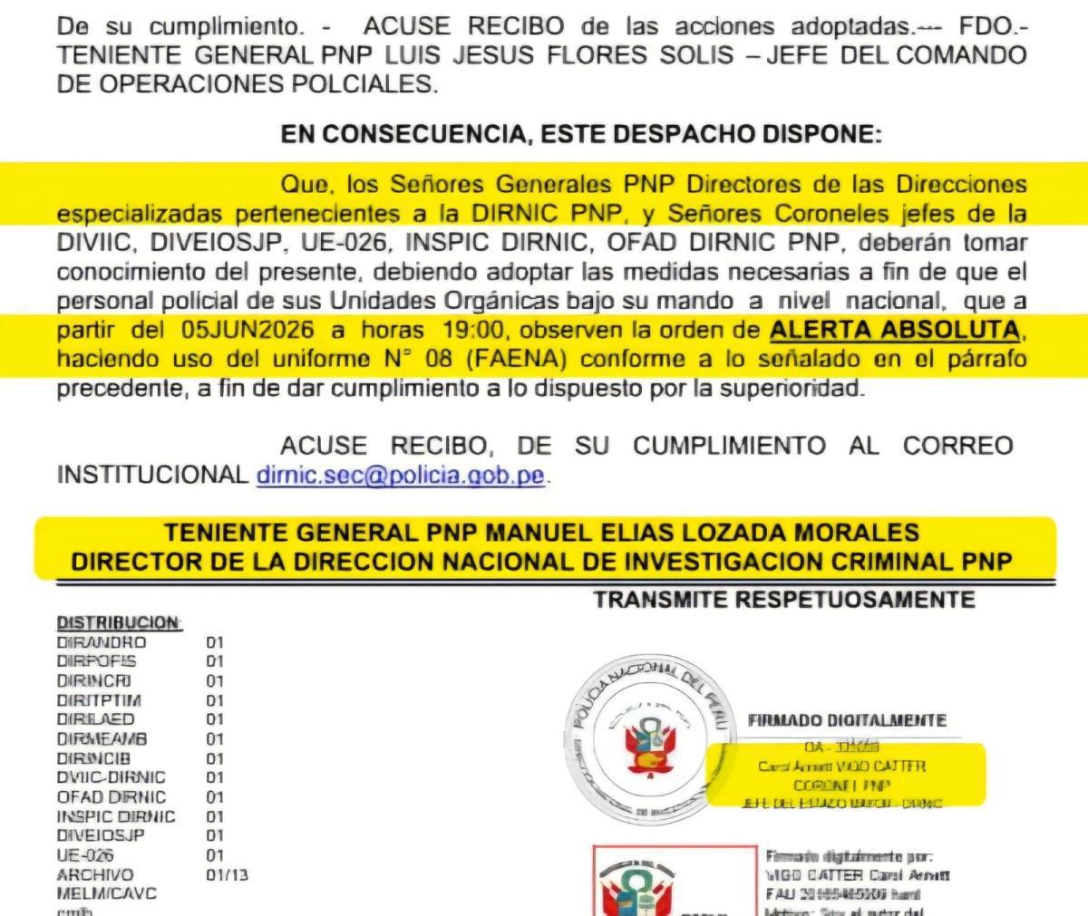 PNP Declara Alerta Absoluta a Nivel Nacional PNP Declara Alerta Absoluta a Nivel Nacional