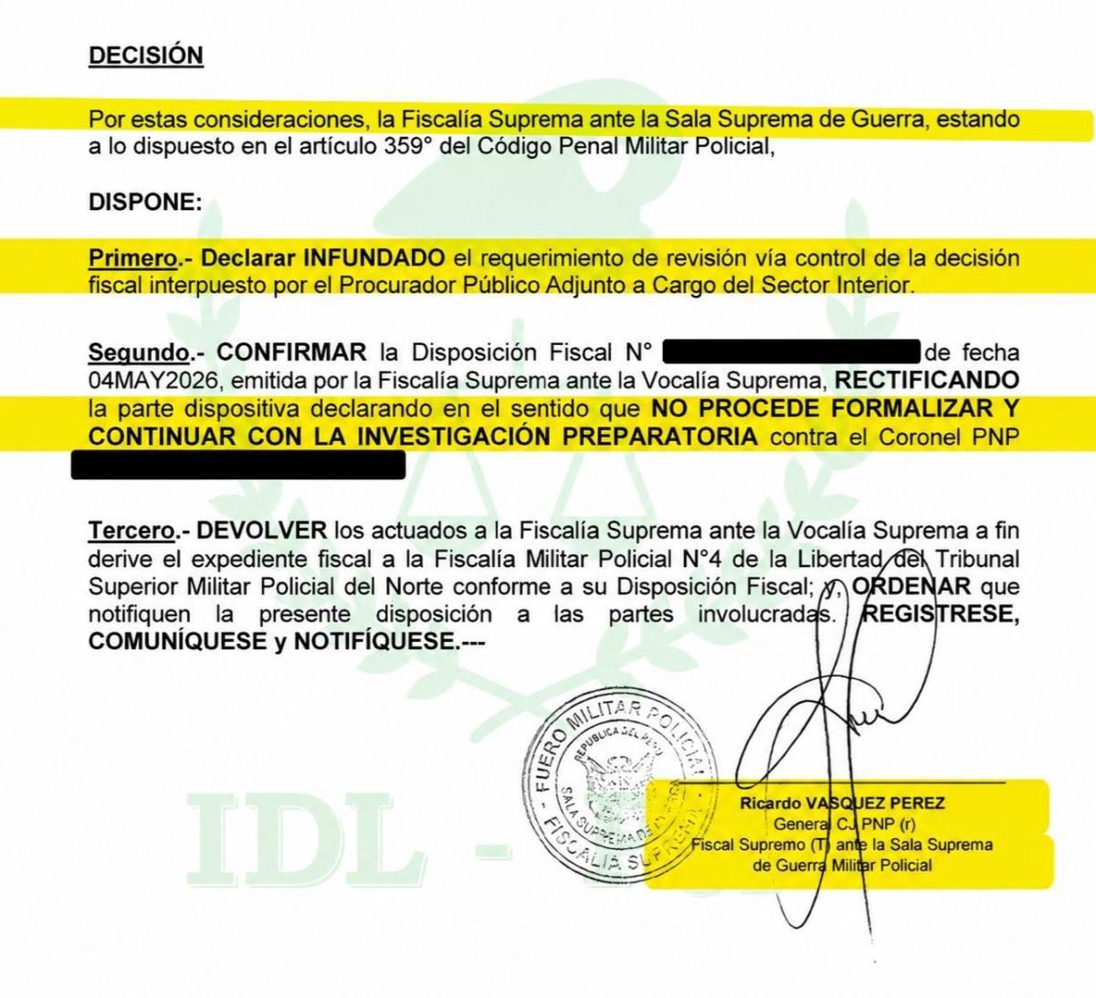 Fuero Militar Policial dispone no continuar investigación contra coronel PNP Fuero Militar Policial dispone no continuar investigación contra coronel PNP