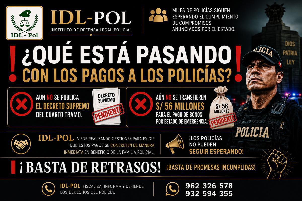 Policías siguen esperando el 4to Tramo y bonos por Estado de Emergencia Policías siguen esperando el 4to Tramo y bonos por Estado de Emergencia