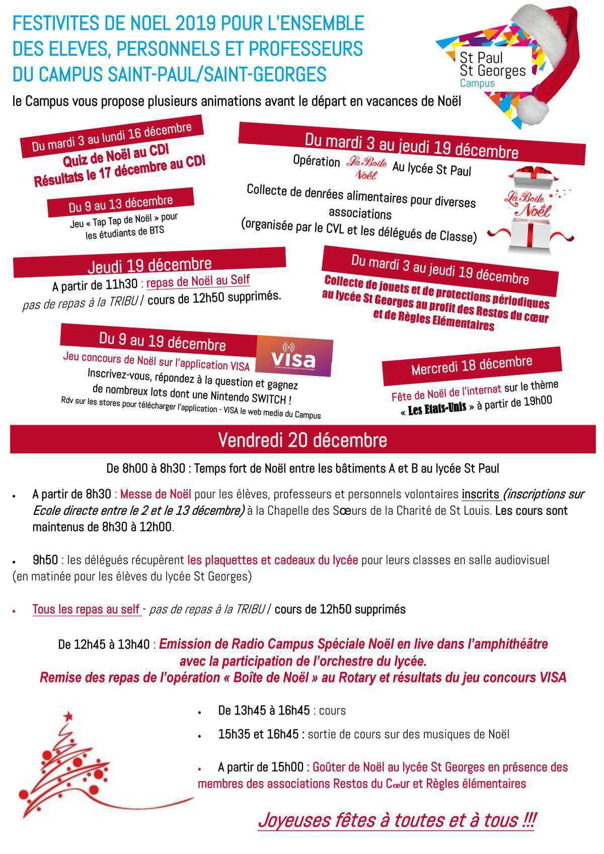 Programme des festivités de Noël au Campus Programme des festivités de Noël au Campus