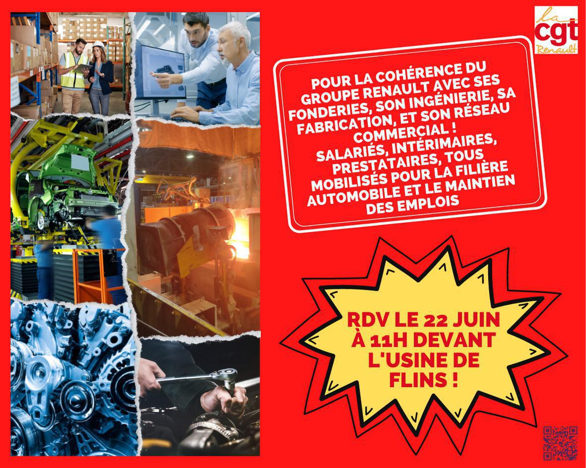 Flins : le 22 tous ensemble contre le plan de suppressions d'emplois Flins : le 22 tous ensemble contre le plan de suppressions d'emplois