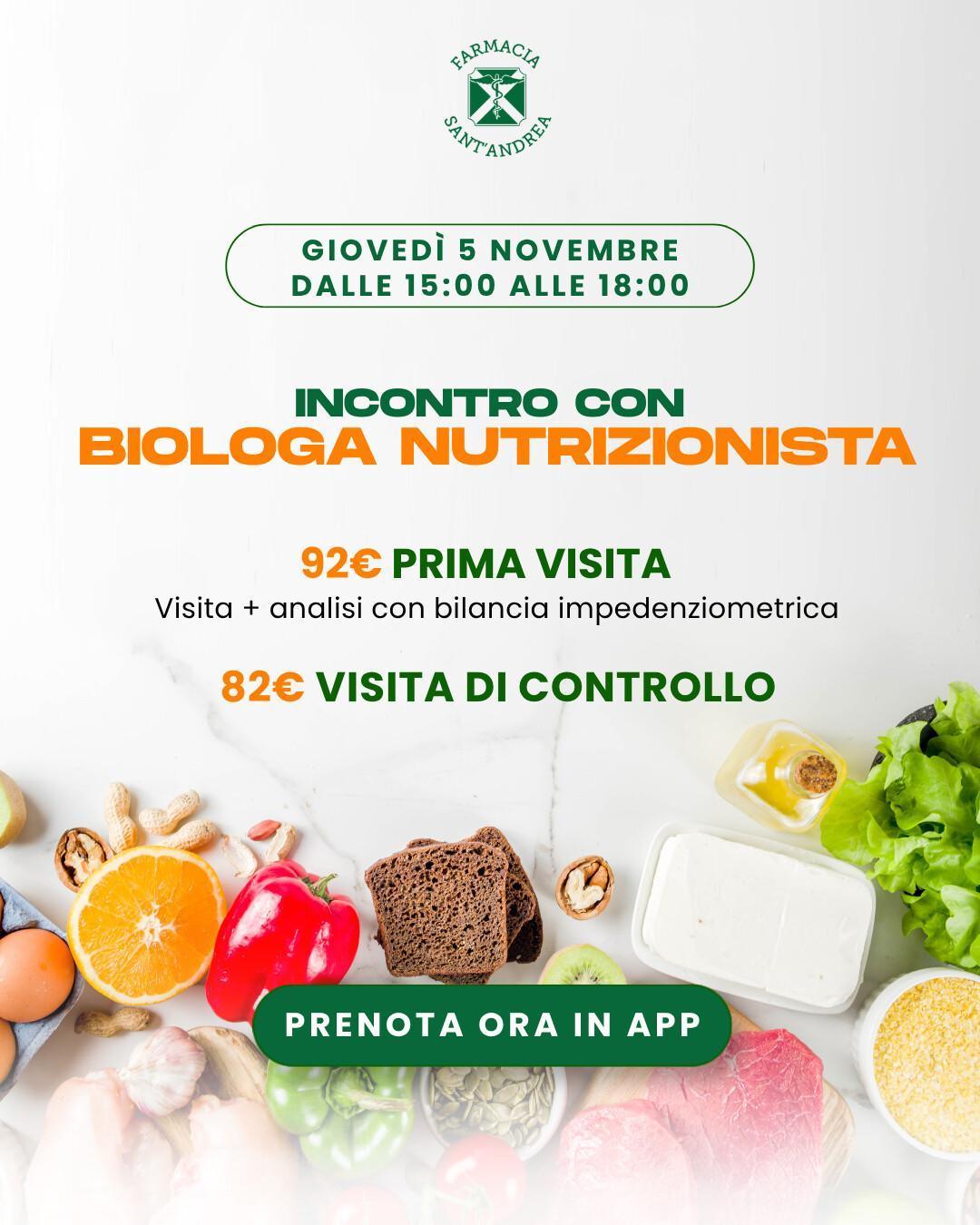 Appuntamento con biologa nutrizionista - 5 Novembre 
