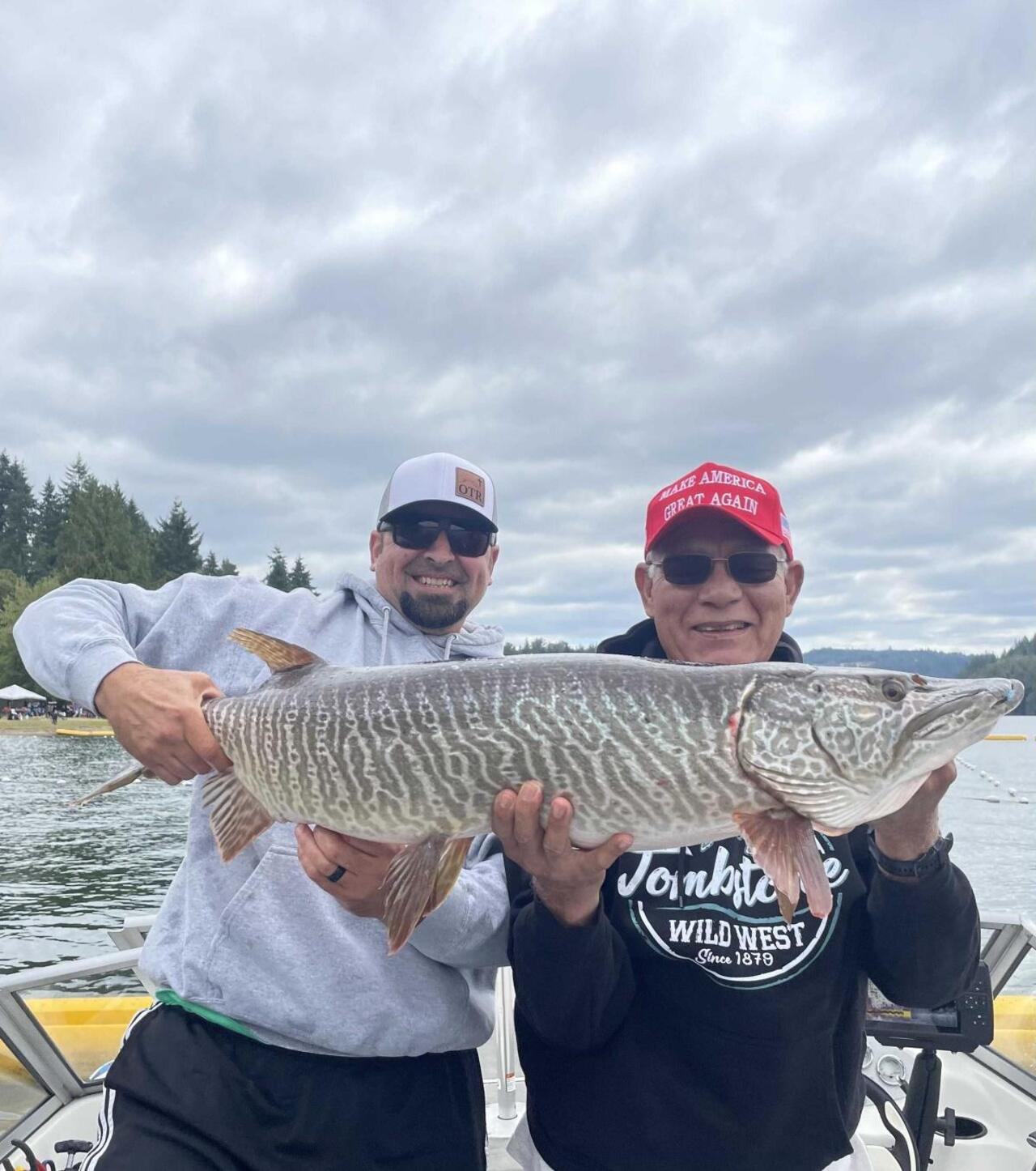 Johnnys first musky 45” lake Mayfield WA. Mepps