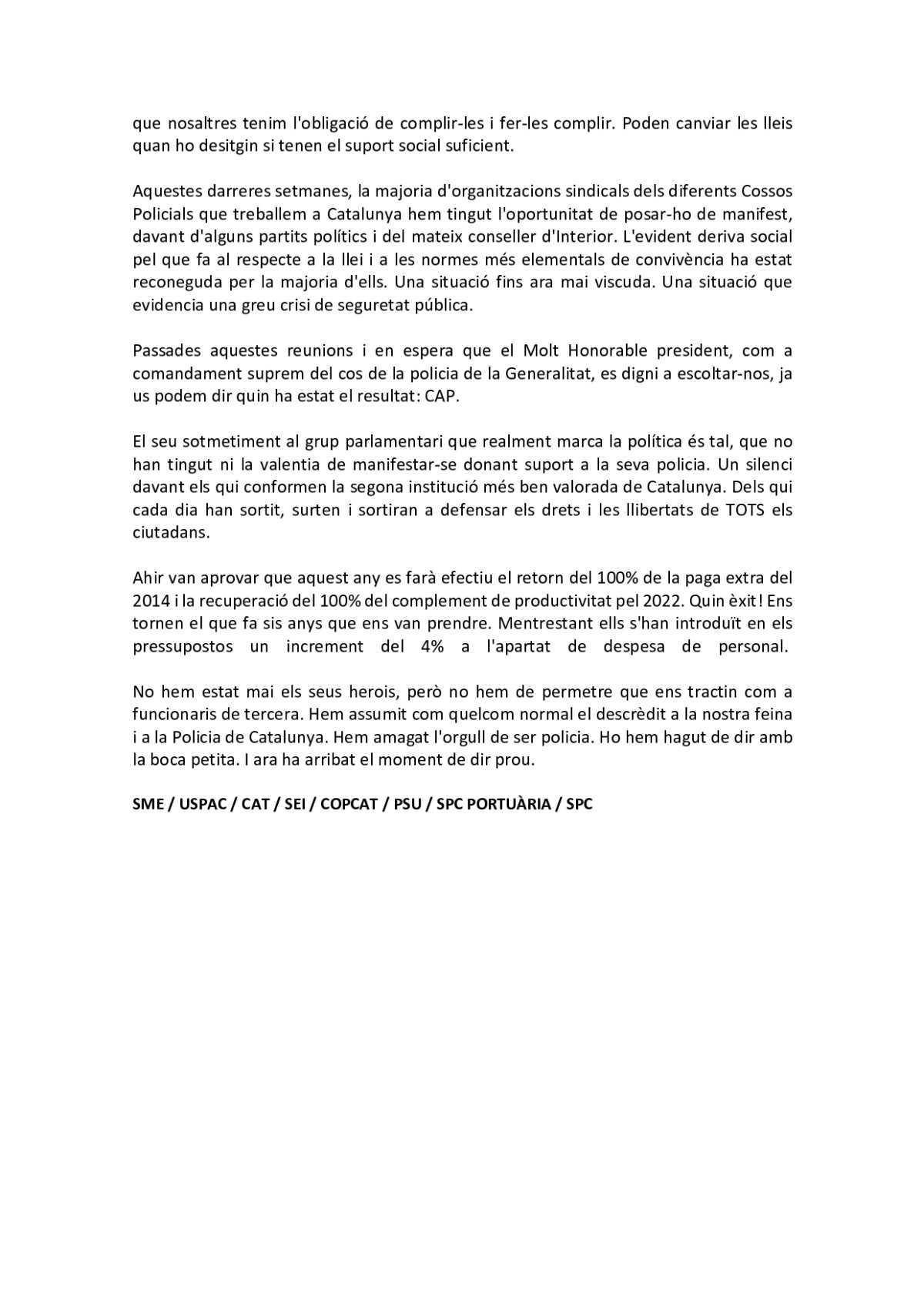 PER LA SEGURETAT PÚBLICA! VINE I SUMA'T!