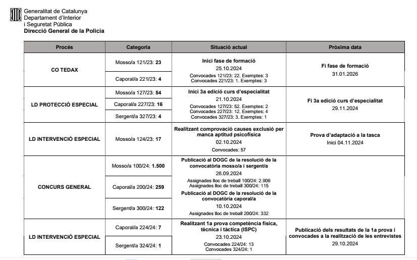 Cronograma processos 2024-25 i situació diferents convocatòries