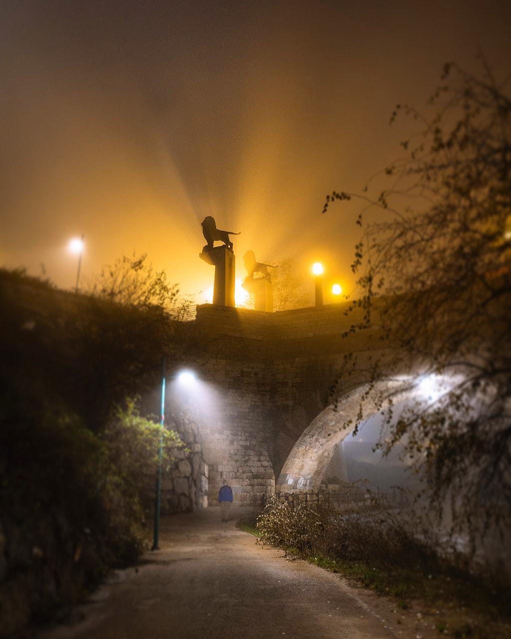 Niebla en el puente de piedra