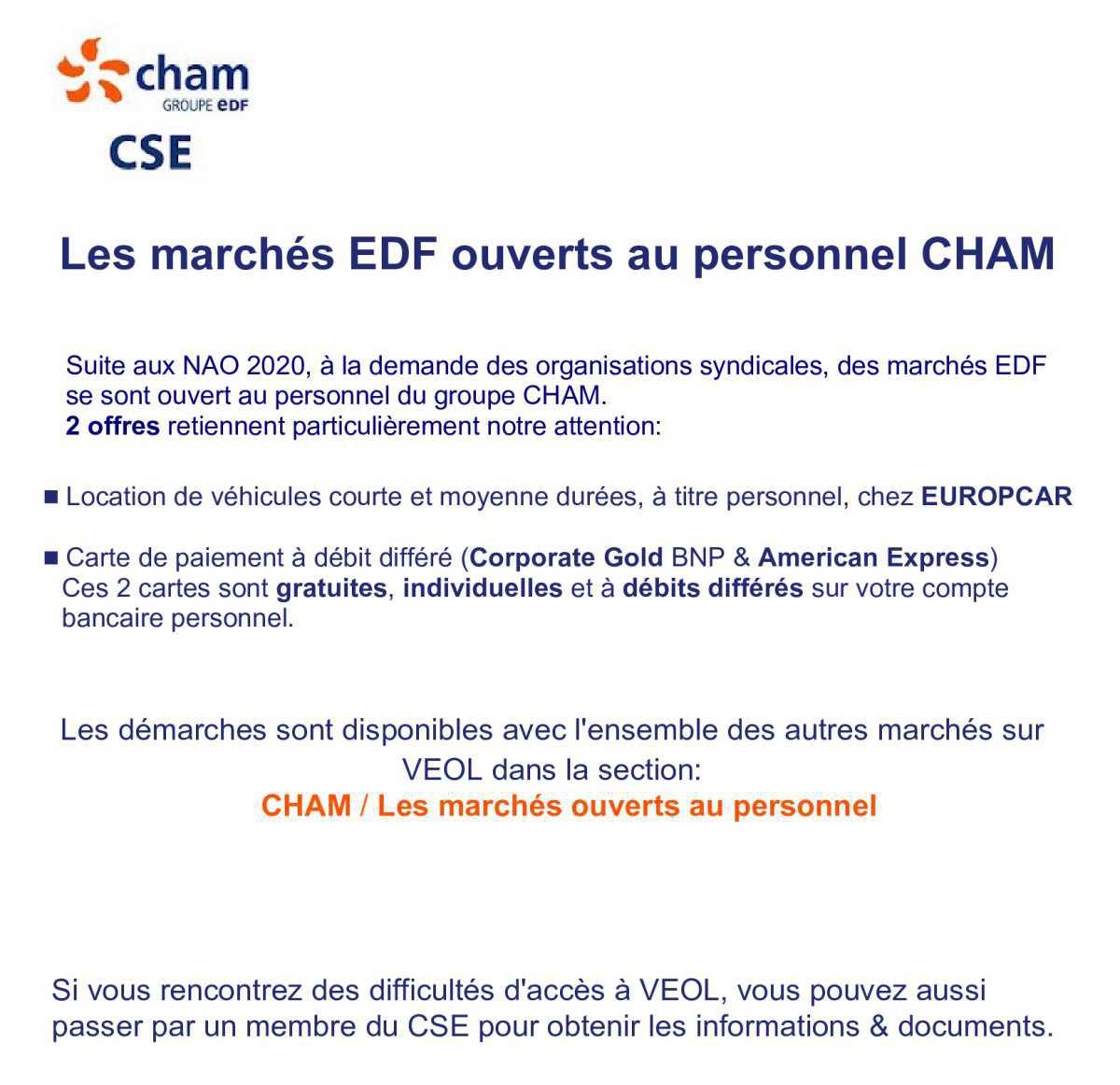 Les marchés EDF ouverts au personnel CHAM