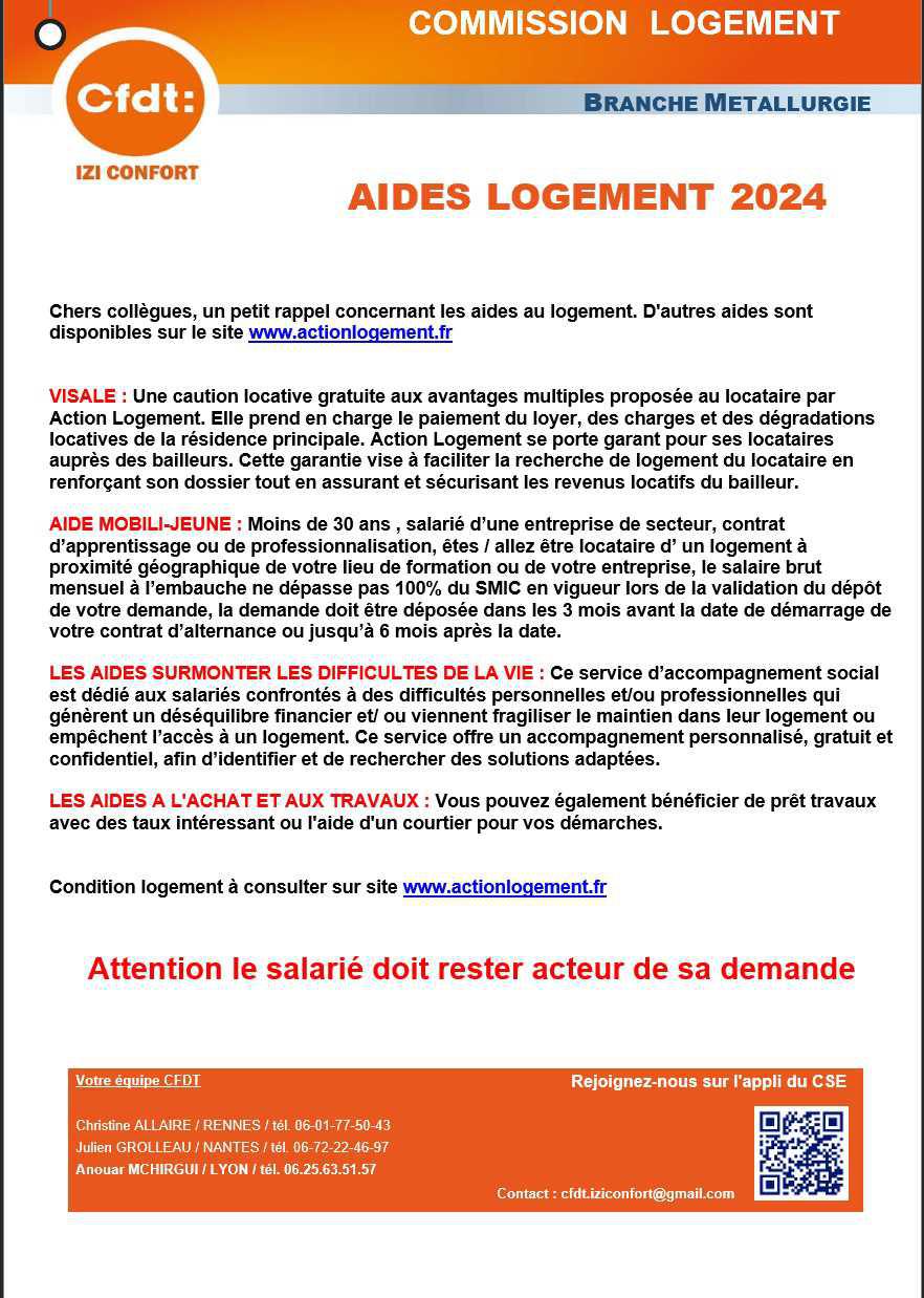 INFO CFDT AIDES AU LOGEMENT 