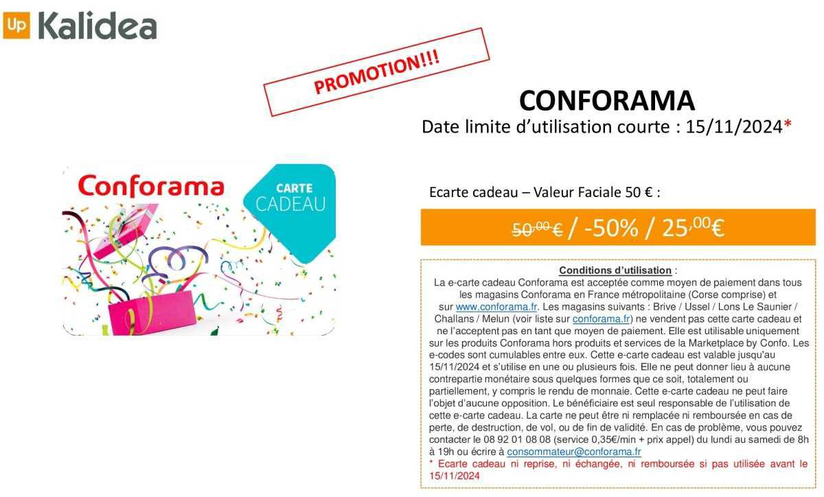 Offre Flash e-carte cadeau Conforama -50% (DLC courte) (Stock épuisé)