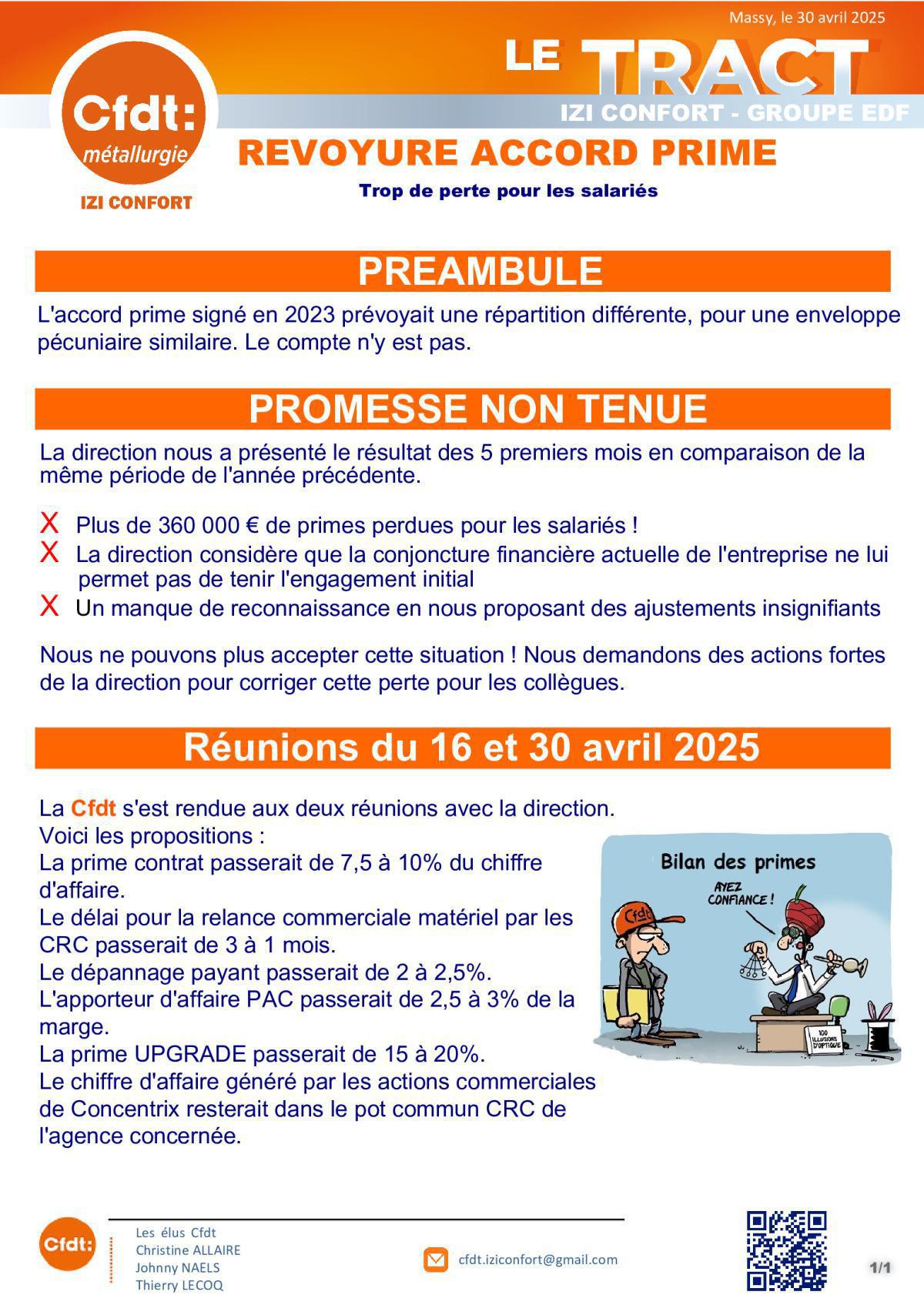 Négociation des primes , la CFDT est déçue 😥.