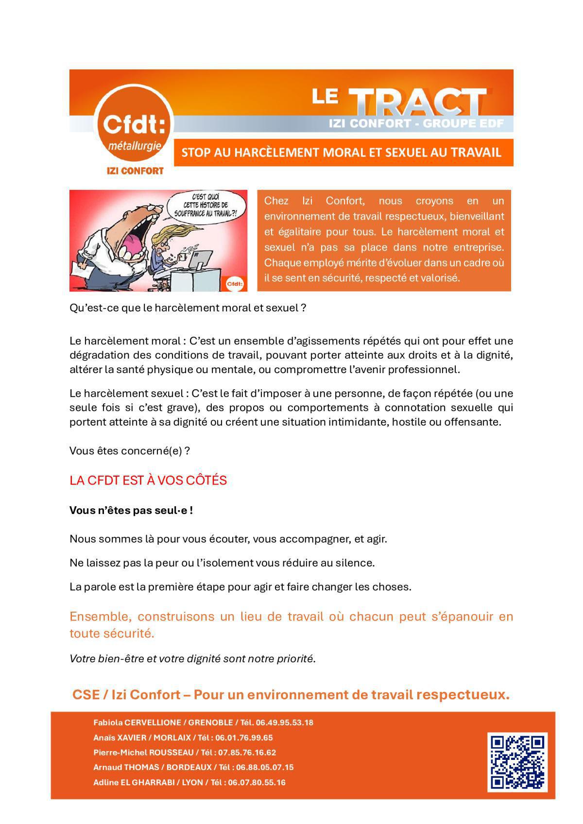 Votre bien-être au travail est important , votre CSE est à votre écoute.