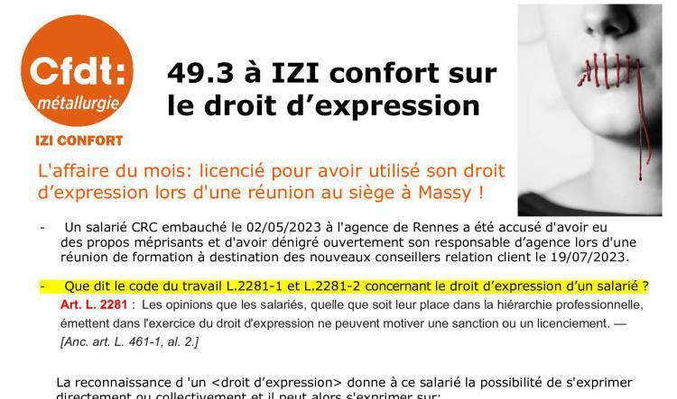 Crc licencié pour avoir utilisé son droit d 'expression sur ses conditions de travail à Rennes