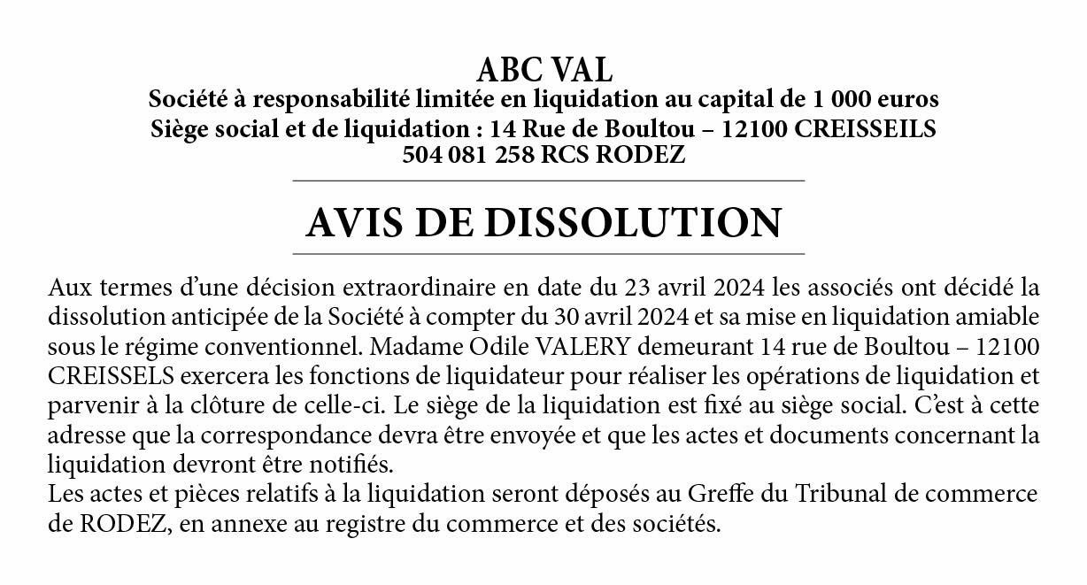 DISSOLUTION ABC VAL