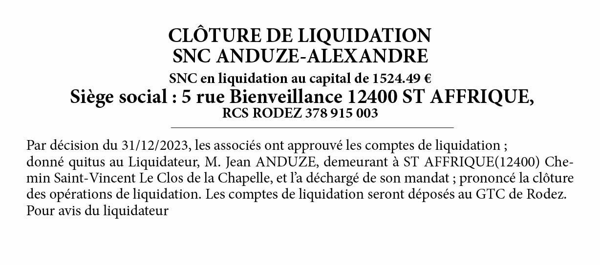 SNC ANDUZE - LDDM186267