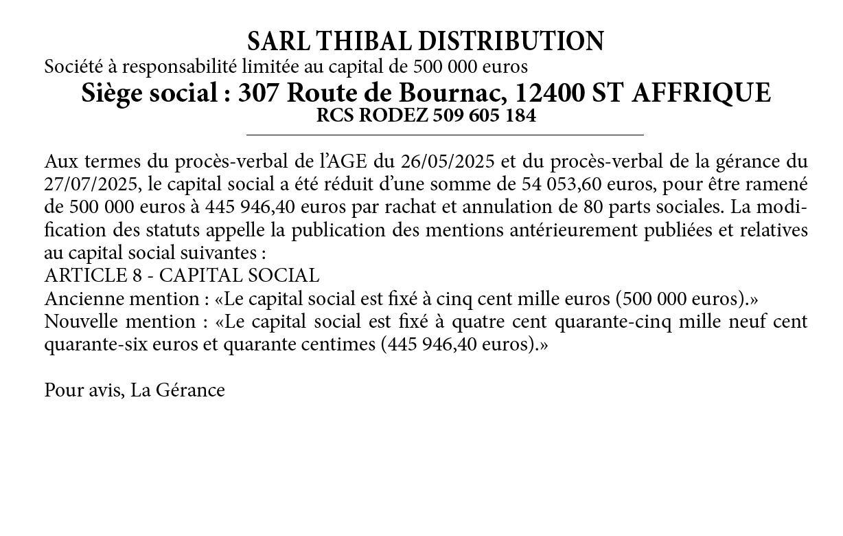 Thibal reduc capital
