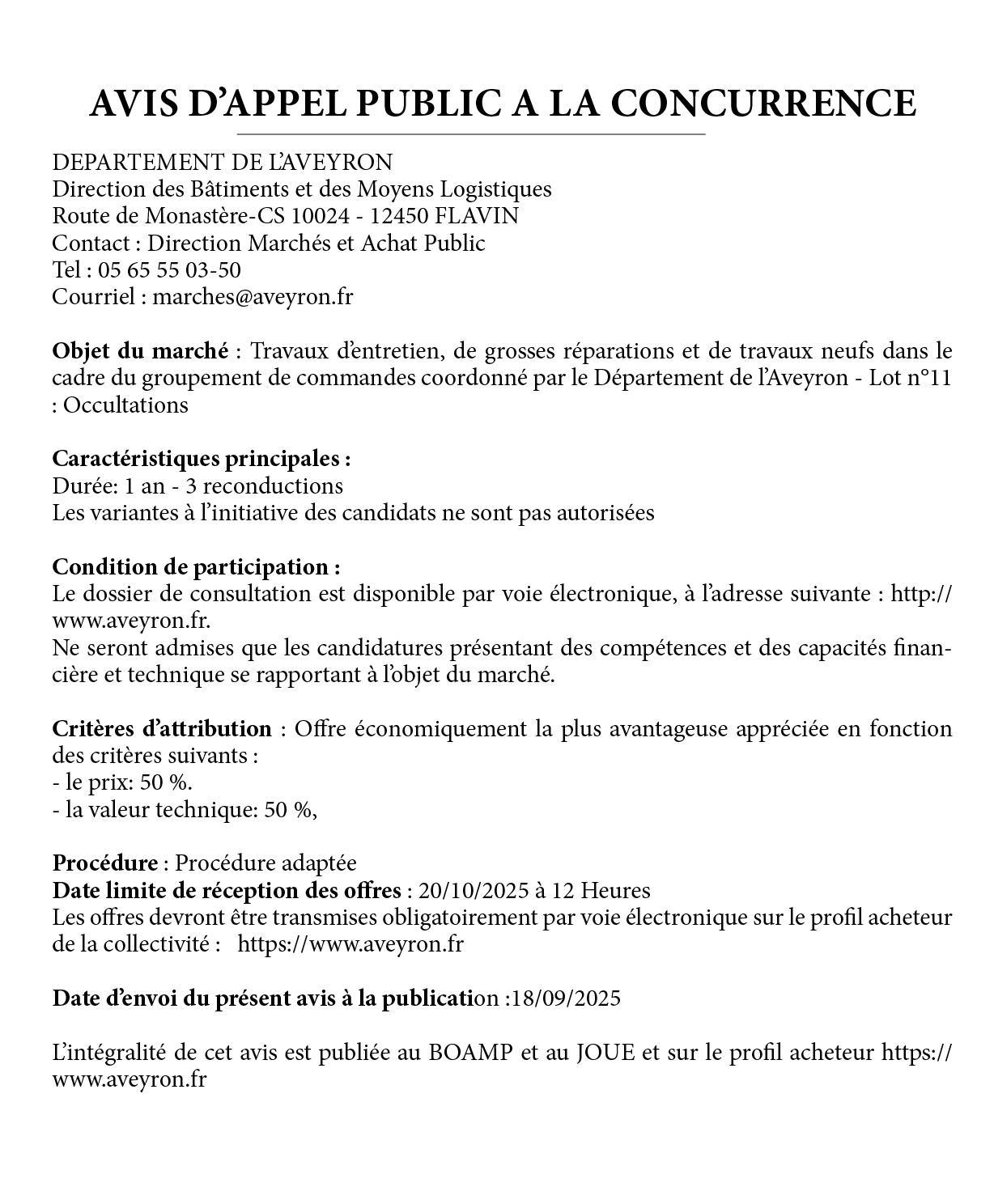 CD AVIS APPEM D'OFFRES LOT 11