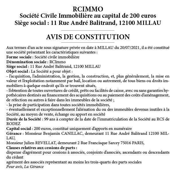 Constitution RC IMMO