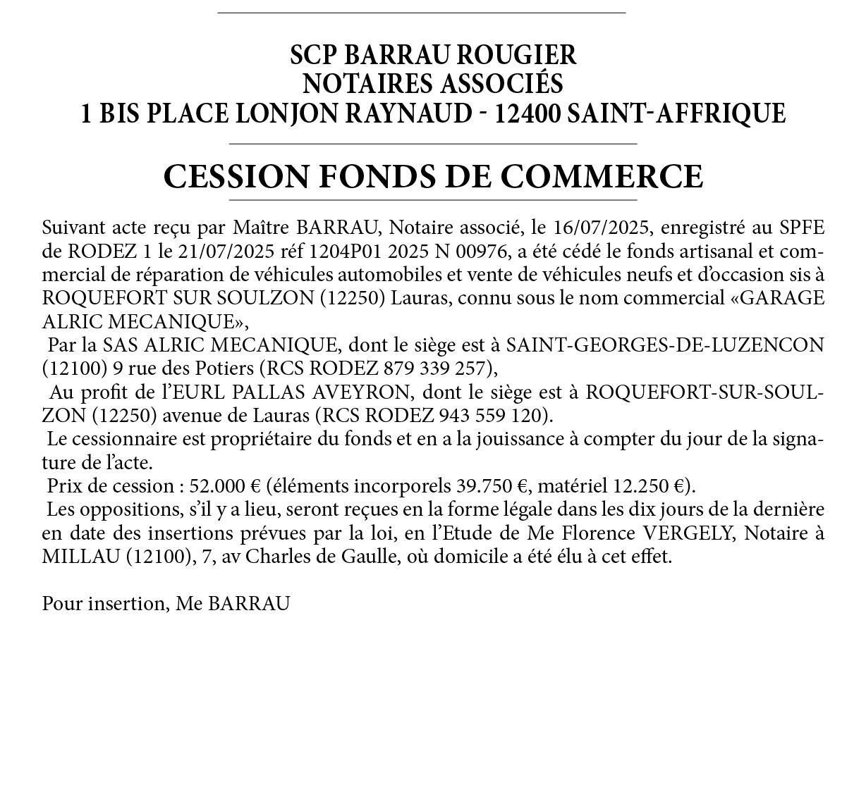 CEssion Fonds de commerce 216262