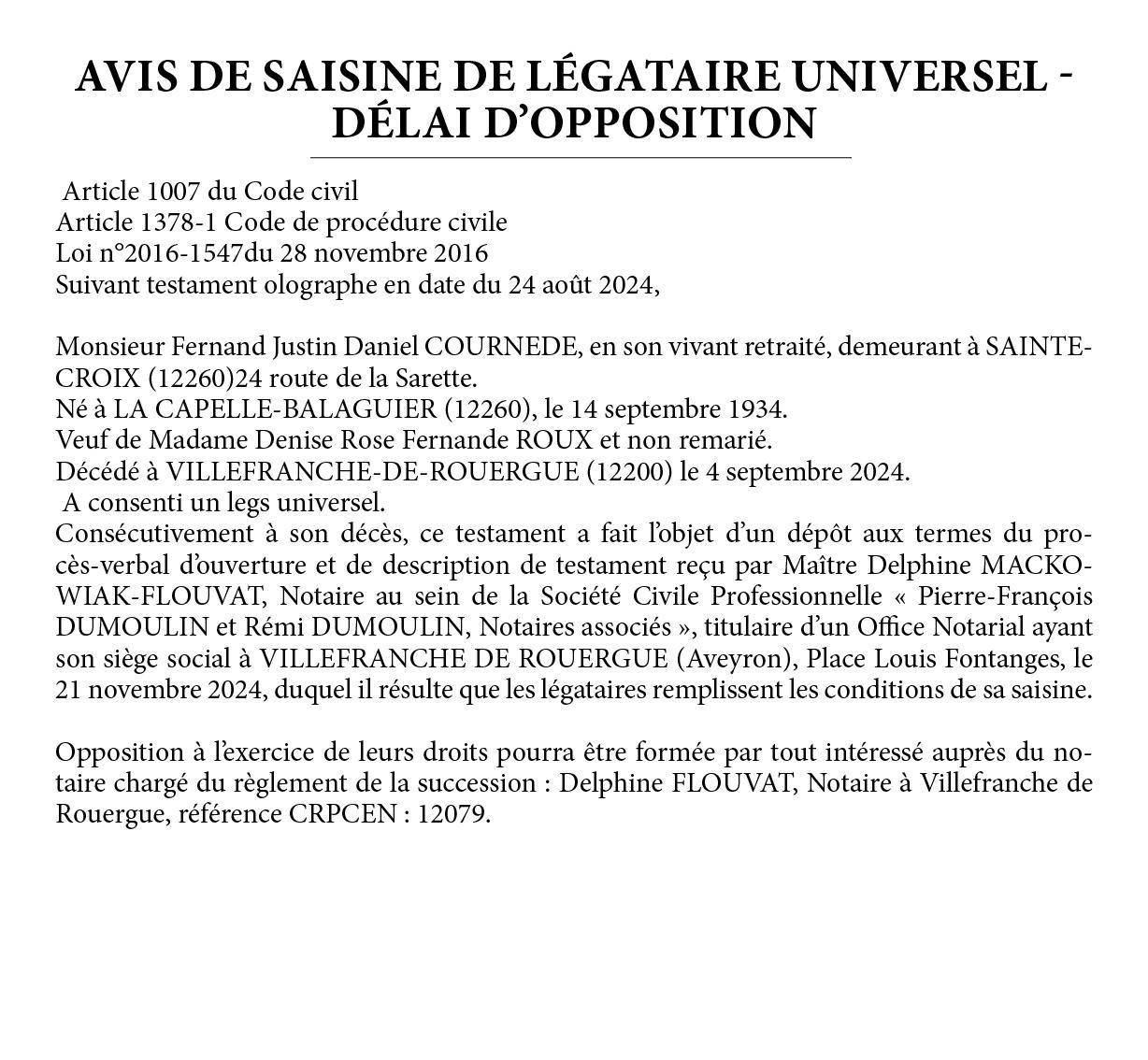 LDDM543564 SAISINE UNIVERSELLE