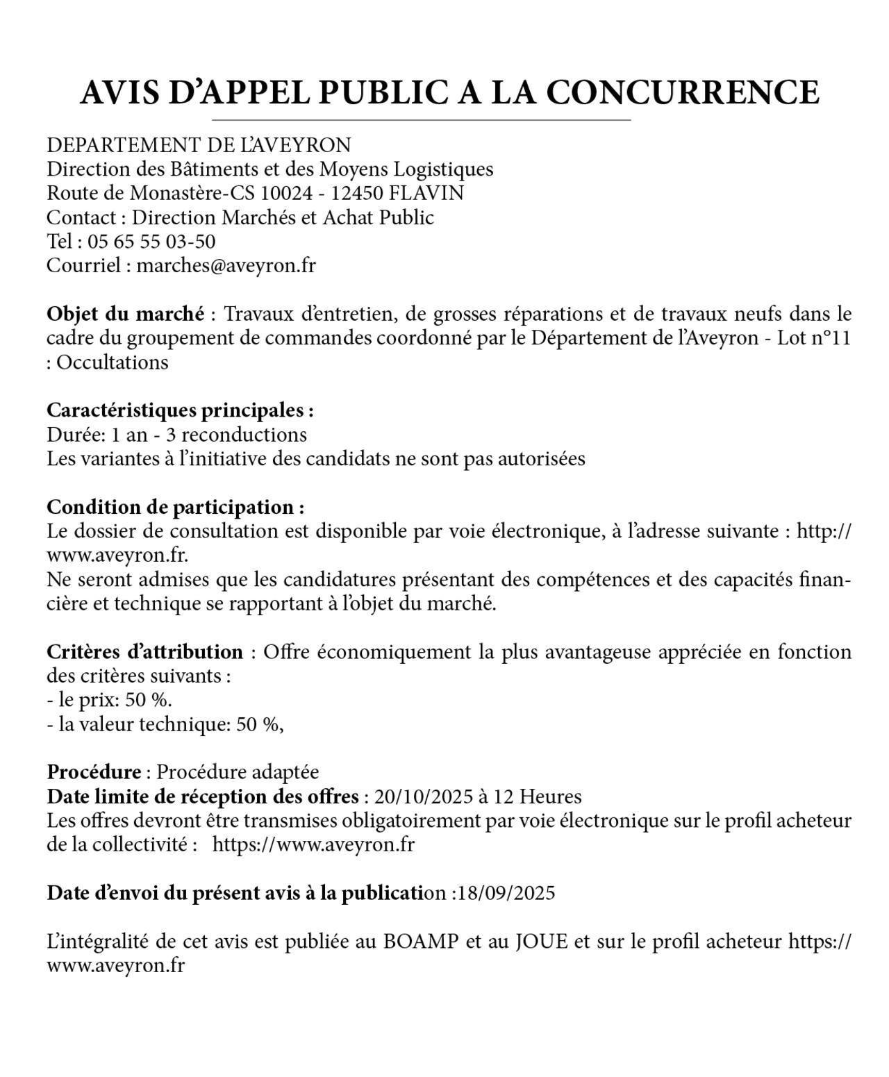 CD AVIS APPEM D'OFFRES LOT 11