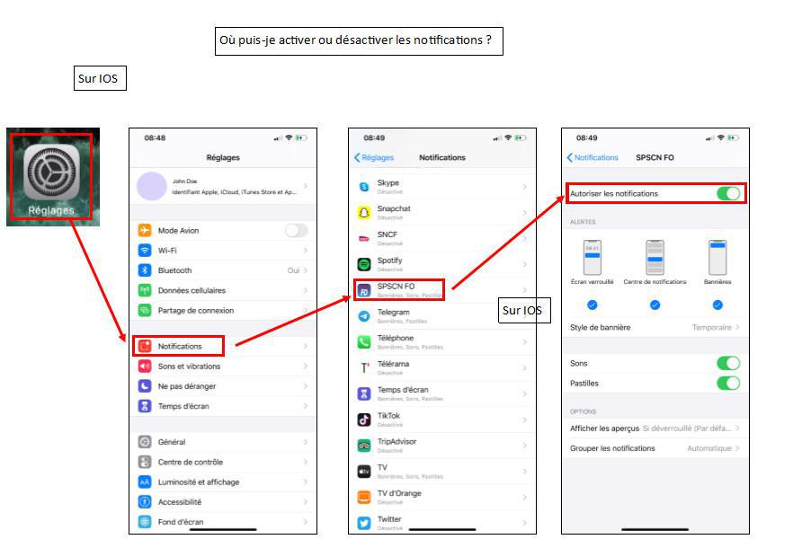 Où puis-je activer ou désactiver les notifications sur IOS?