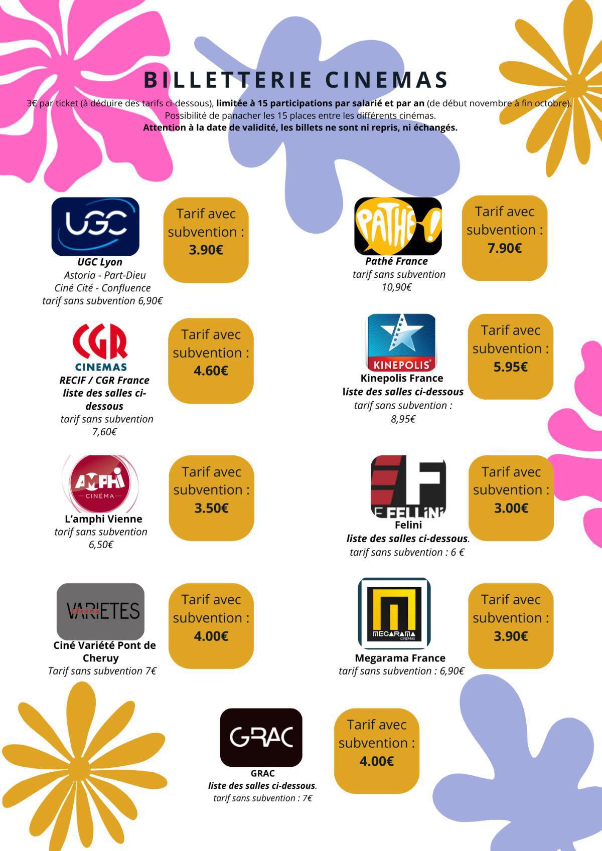 Tickets CINEMAS, en vente au CSE!