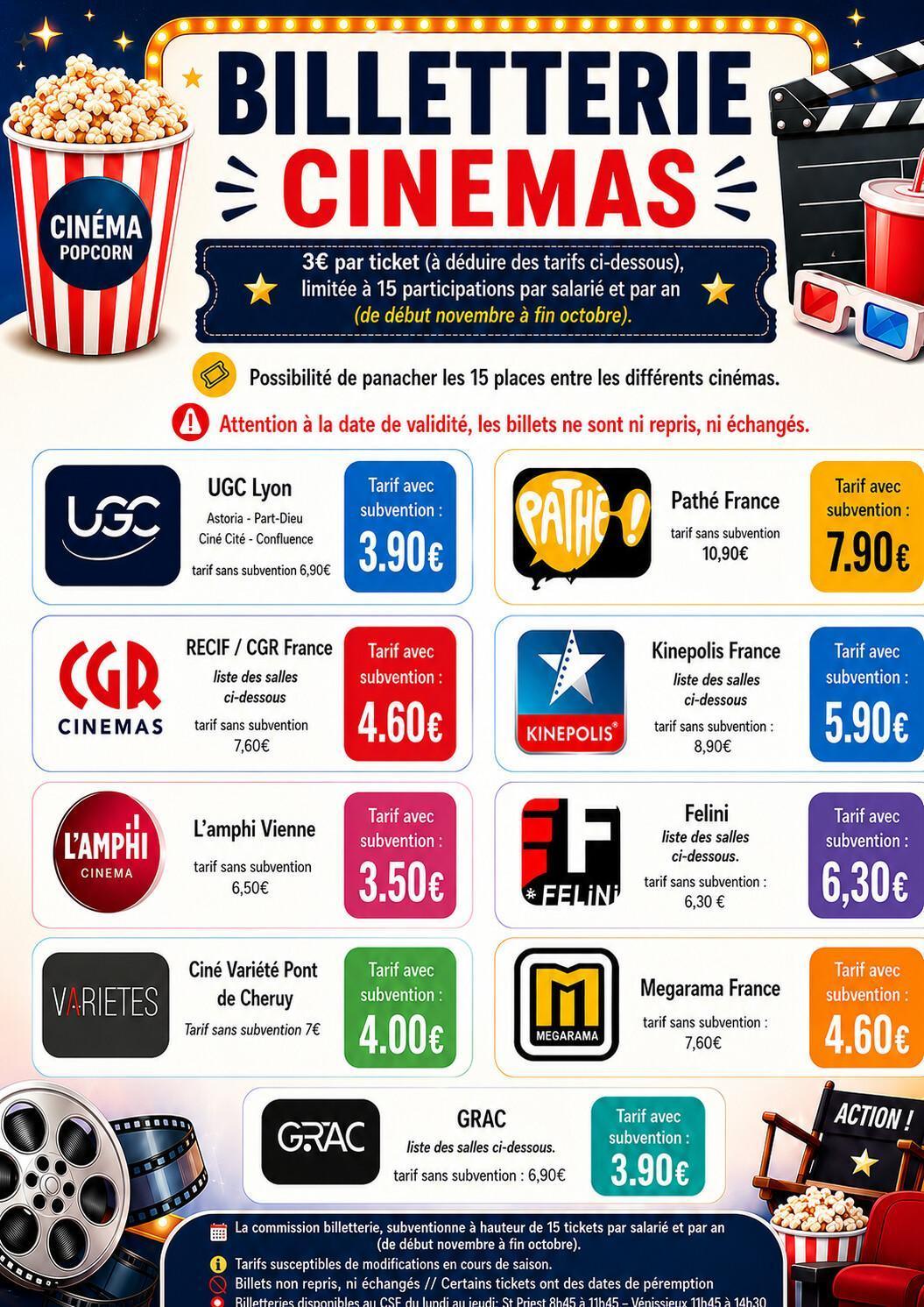 Tickets de cinémas, en vente au CSE!