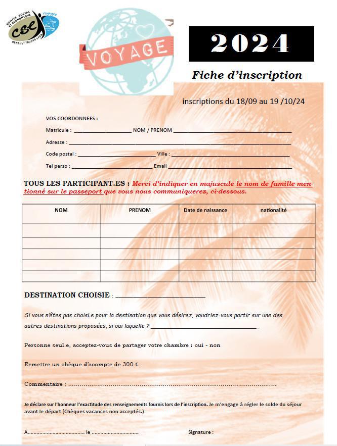 VOYAGES 2024 - Dossier d'inscription