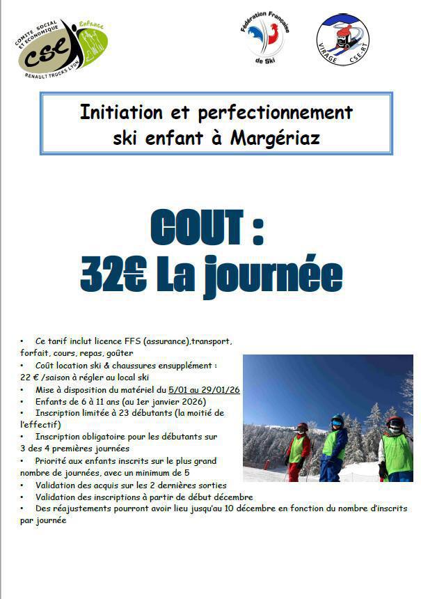 Journées de ski à Margeriaz pour les enfants de 6/11 ans (6 ans au 01/01/26)- dossier d'inscription