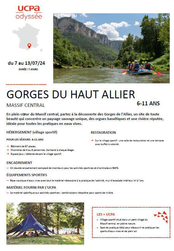 Colonie Les Gorges du Haut Allier du 7 au 13/07/24- les aventuriers