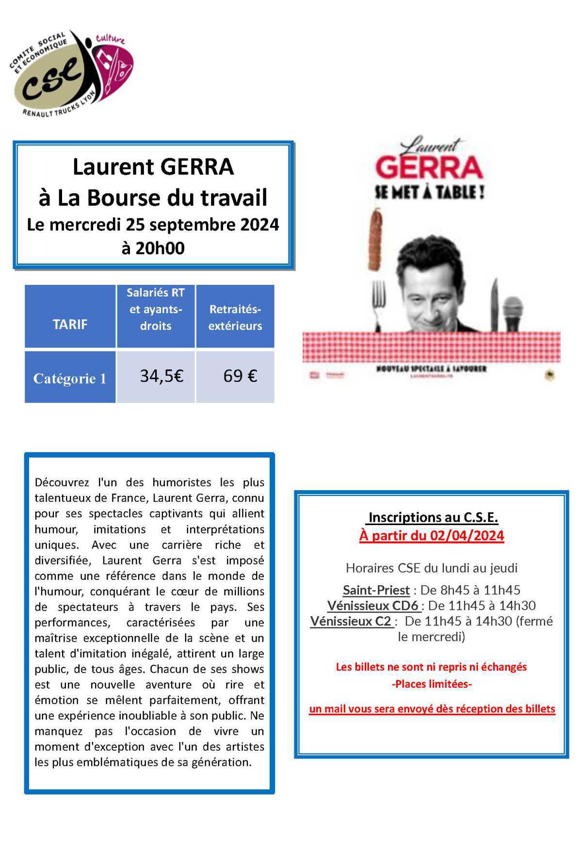 Laurent GERRA à la Bourse du travail le mercredi 25 septembre 2024