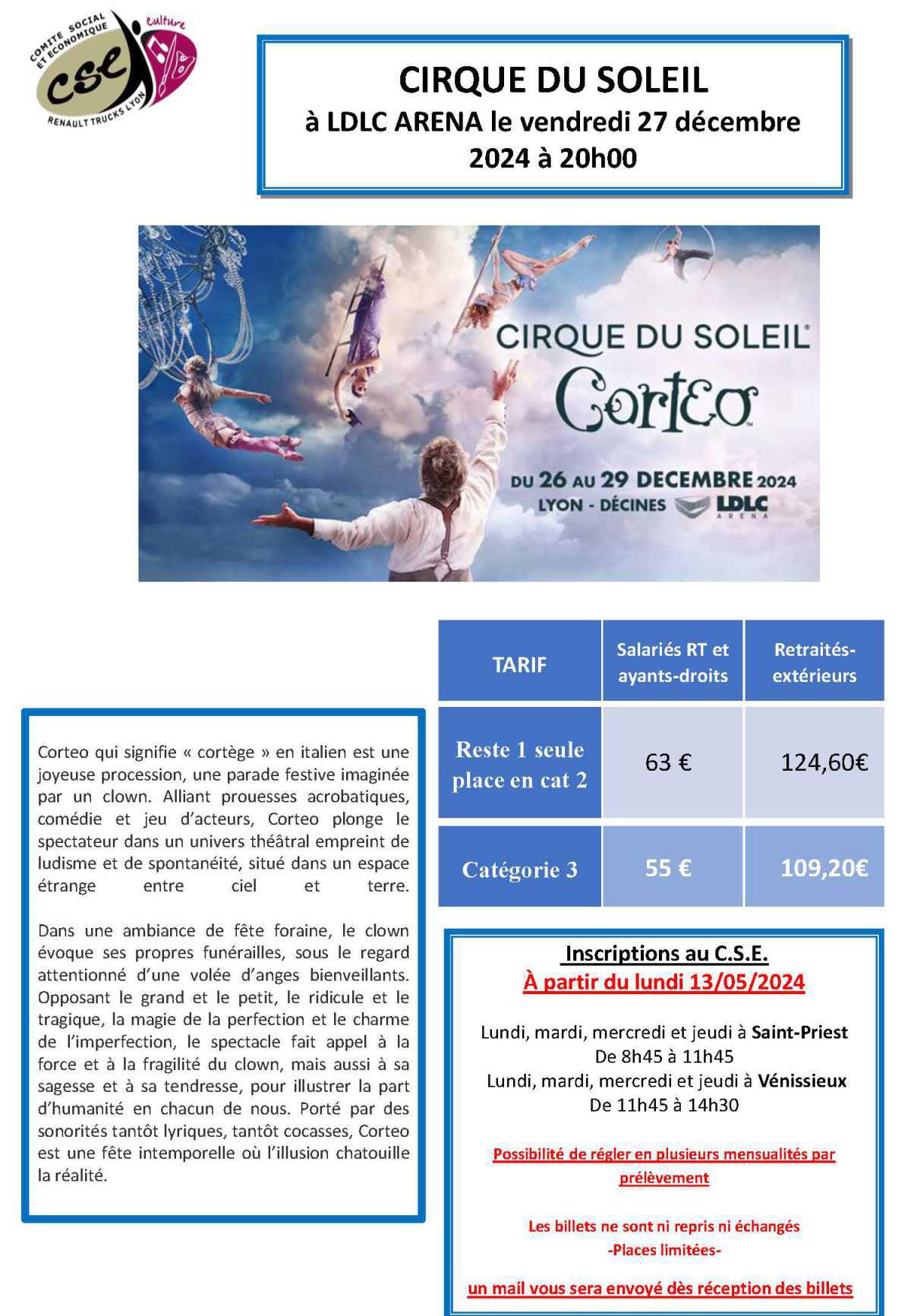 CIRQUE DU SOLEIL à LDLC ARENA le vendredi 27 décembre 2024, nouvelles places en Catégorie 3