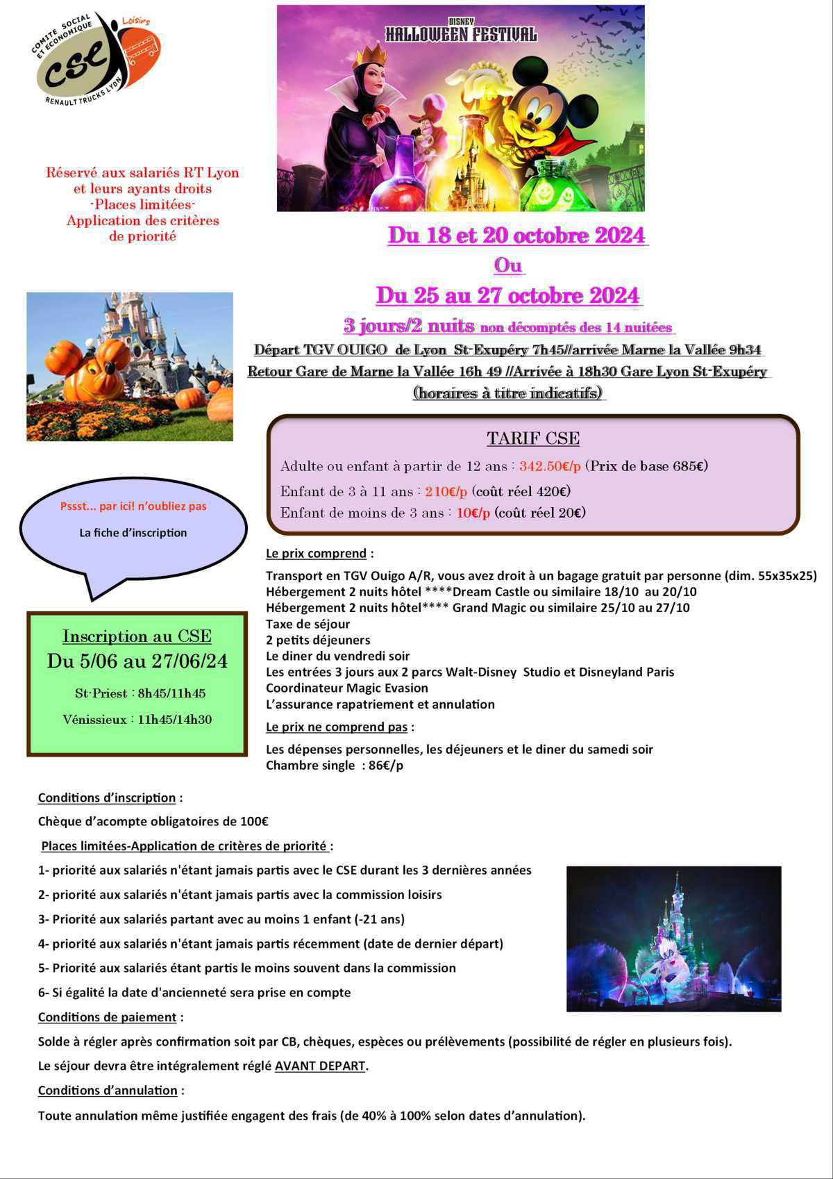 Week-end à Disneyland du 18 au 20 octobre ou du 25 au 27 octobre 2024  Week-end à Disneyland du 18 au 20 octobre ou du 25 au 27 octobre 2024