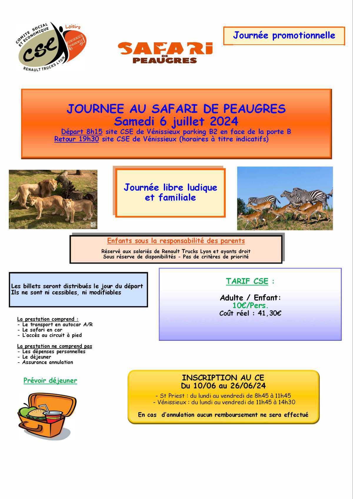 La Commission Loisirs propose une sortie famille au Safari de Peaugres le samedi 6 juillet 2024