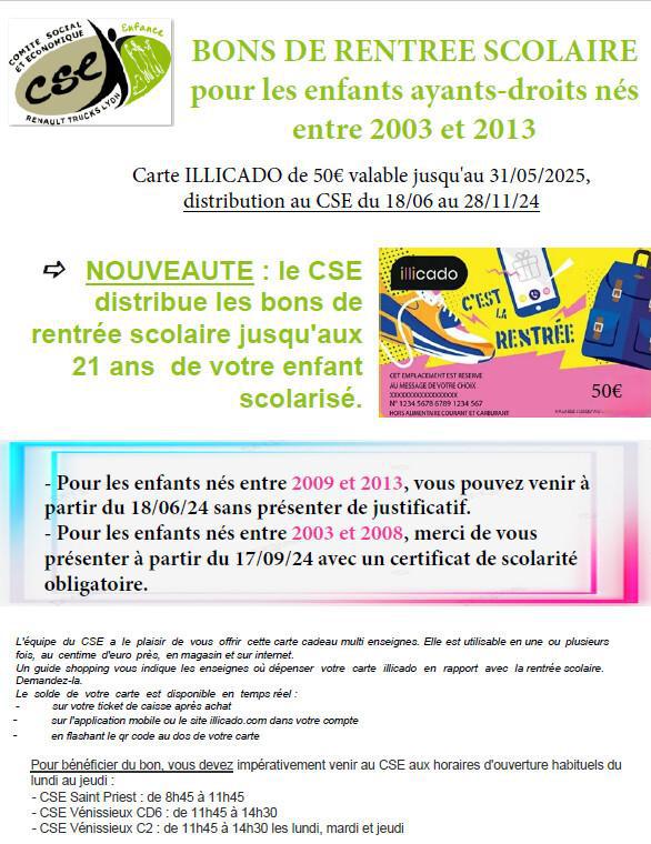 BONS DE RENTREE SCOLAIRE 2024-2025