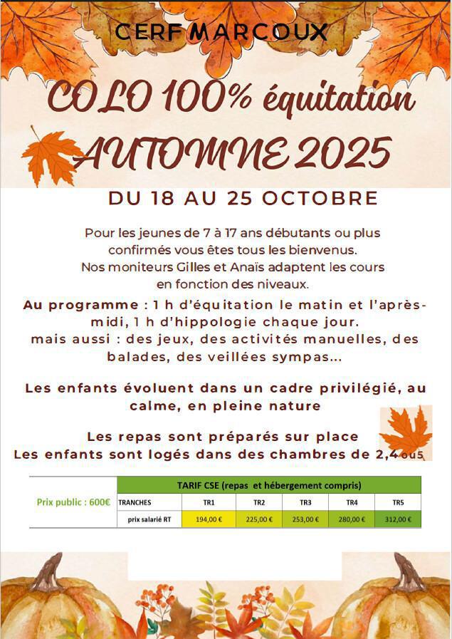 Colonie Equitation au CERF à Marcoux du 18 au 25/10/25