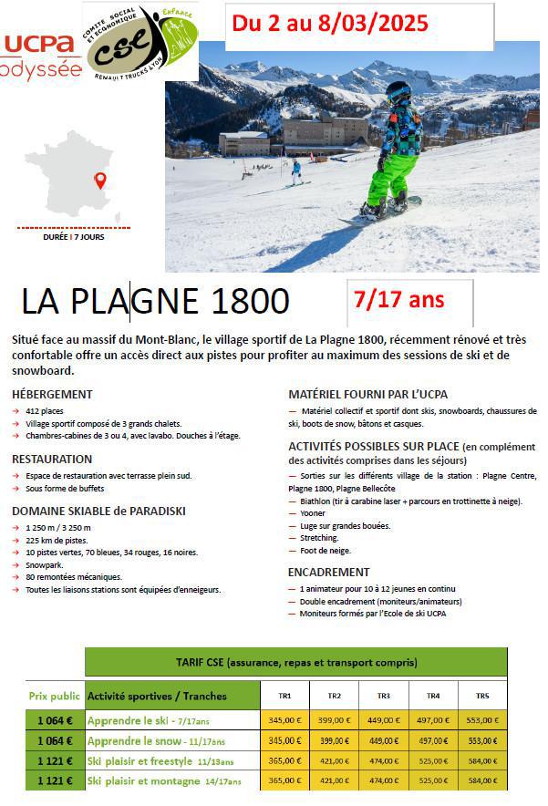 Colonie à La Plagne - du 02 au 08/03/2025 pour les 7/17ans