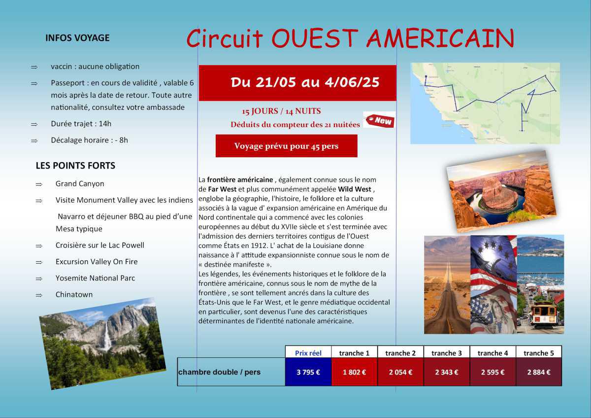 Circuit Ouest Américain : du 21/05 au 04/06/25 (14 nuitées)