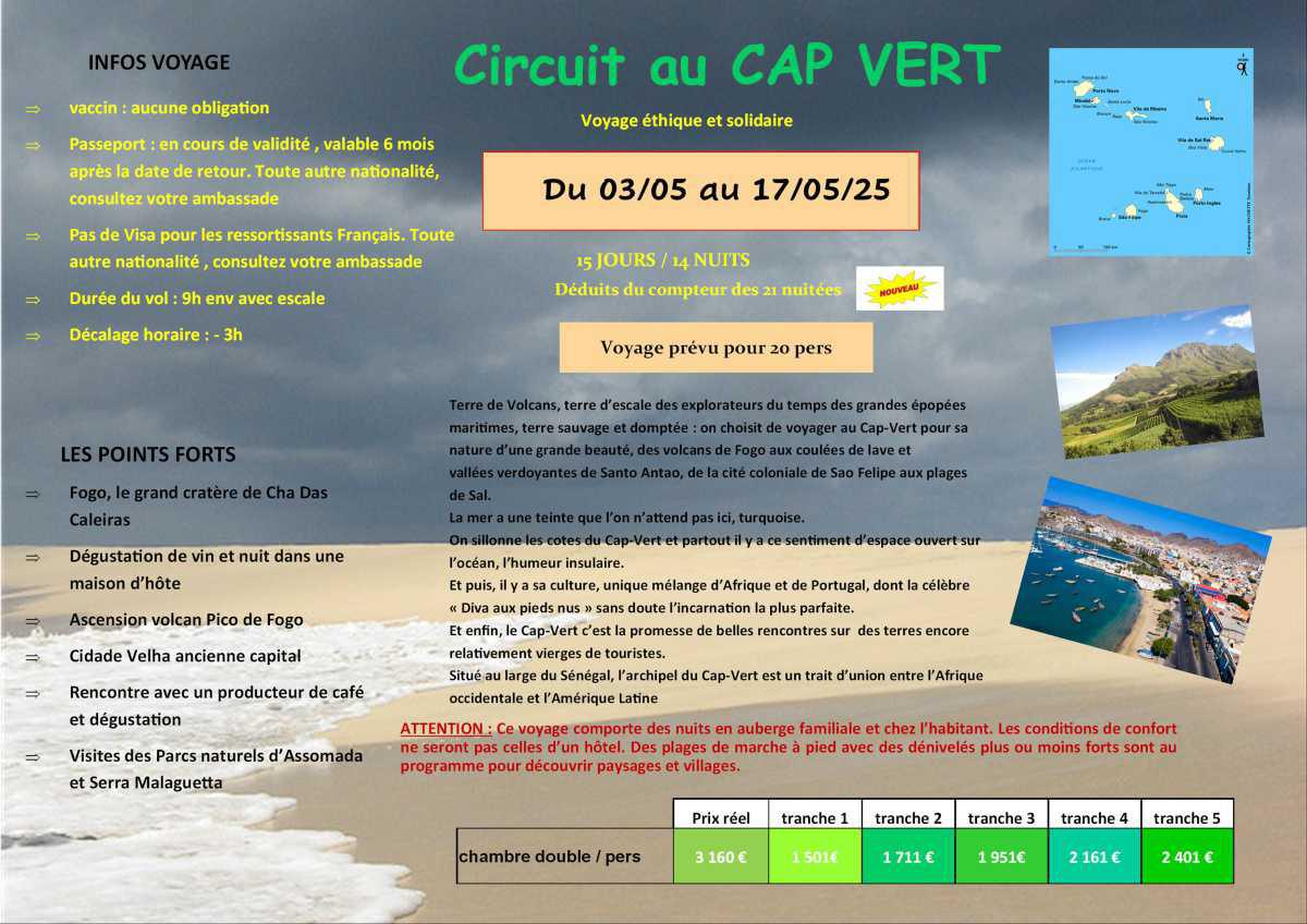 Circuit Ethique et Solidaire - LE CAP VERT : du 03/05 au 17/05/25 (14 nuitées)