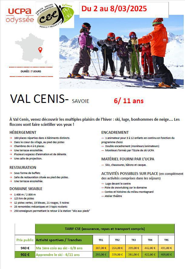 Colonie à Val Cenis- du 02 au 08/03/2025 pour les 6/11ans