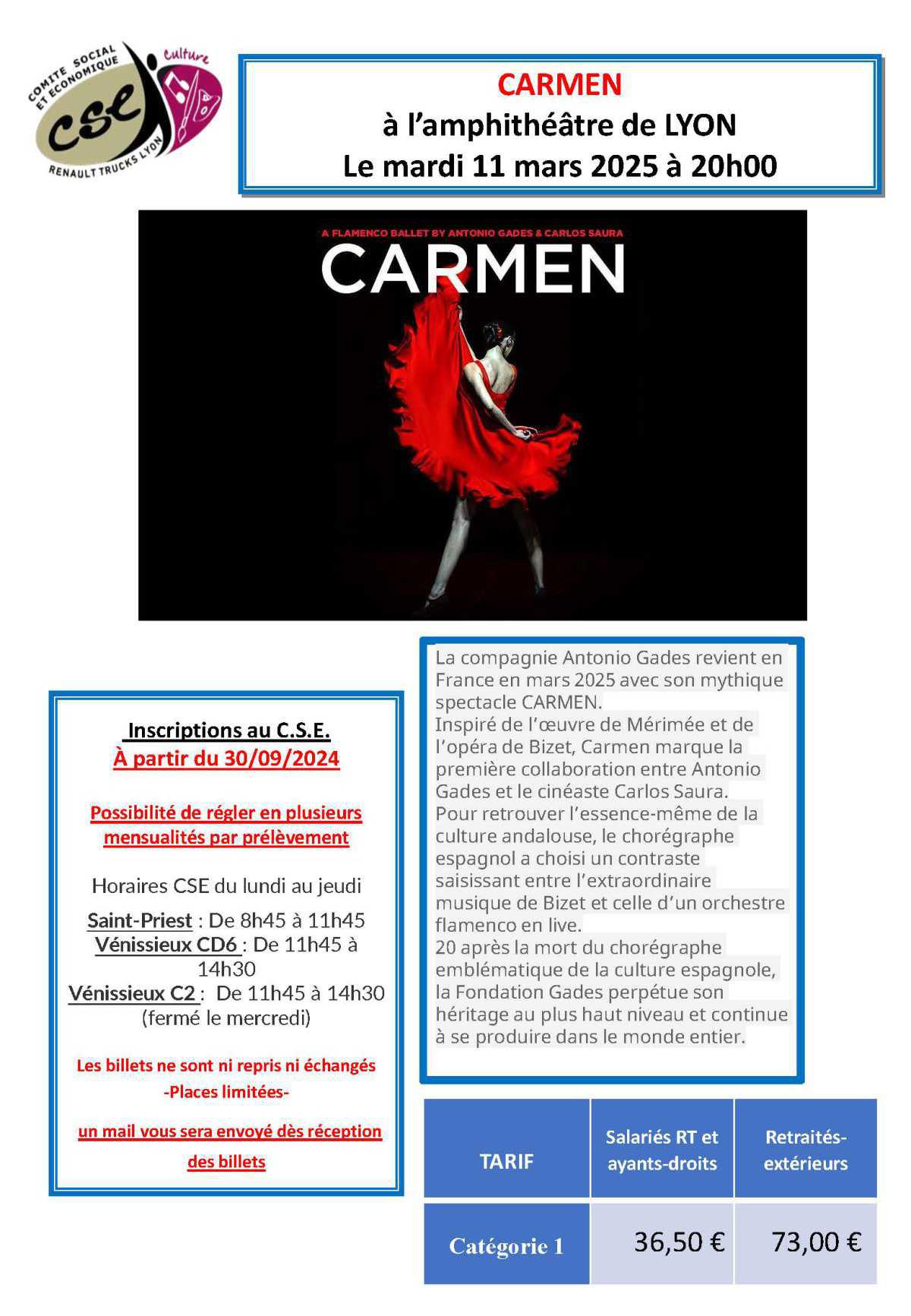 CARMEN à l’amphithéâtre de LYON Le mardi 11 mars 2025