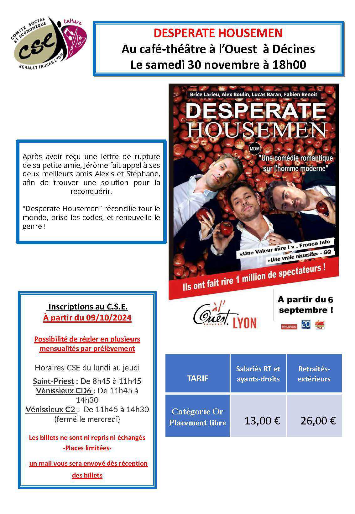 DESPERATE HOUSEMEN au café-théâtre à l’Ouest à Décines le samedi 30 novembre à 18h00