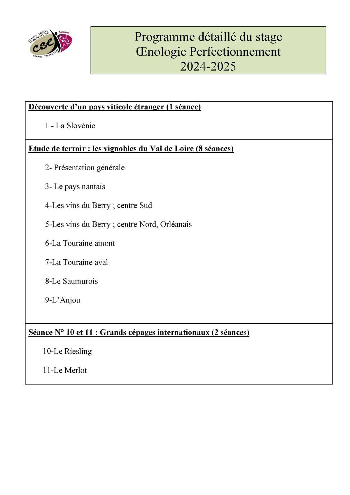 Stage d’œnologie perfectionnement 2024-2025